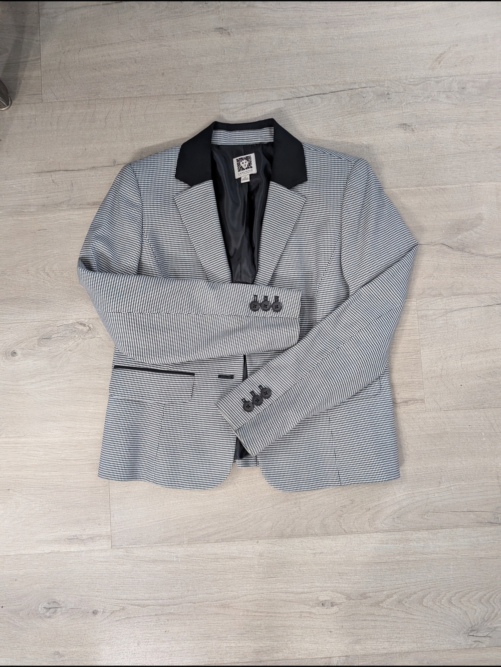 NWOT Anne Klein Blazer 8P Black & White Houndstooth With Black Collar